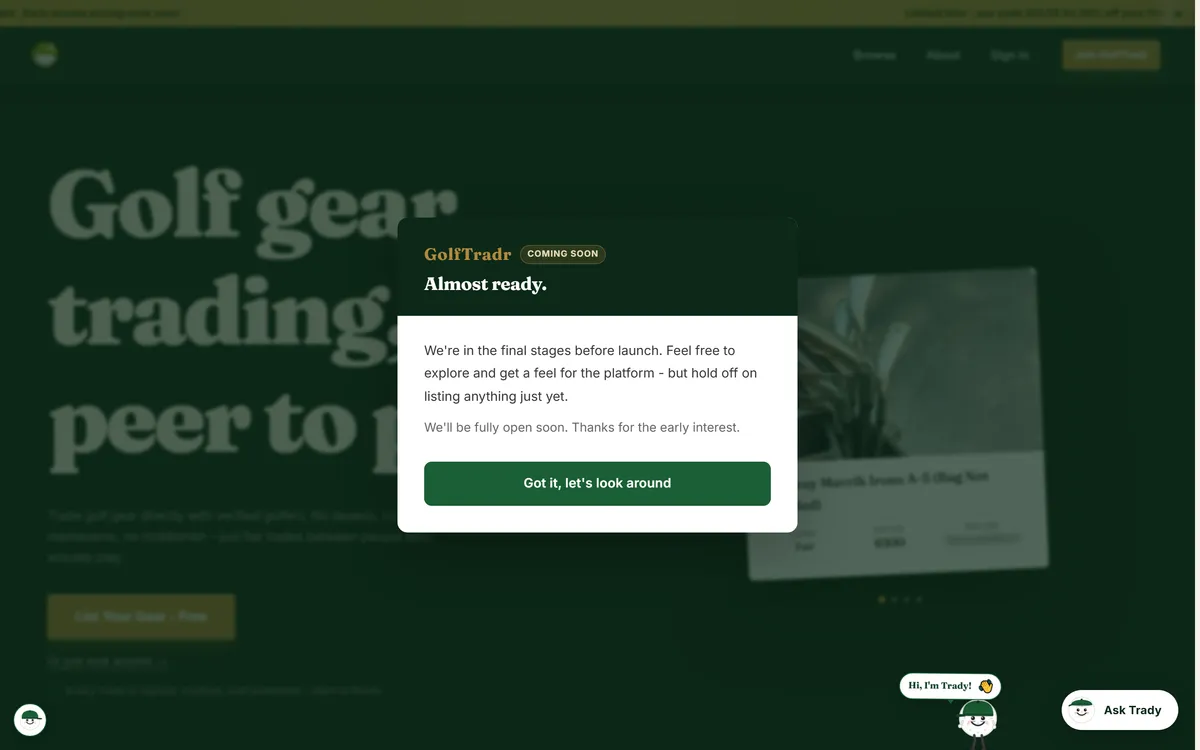 GolfTradr — screenshot of the live site